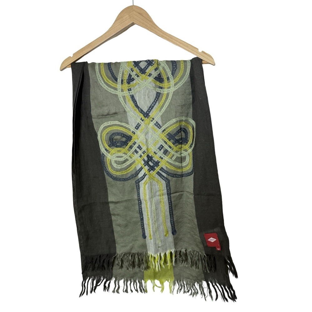 Oilily color block Scarf Wrap green Embroidery Womens